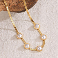 Pearl Station Herringbone Necklace - view 2