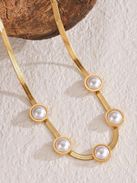 Pearl Station Herringbone Necklace - view 2