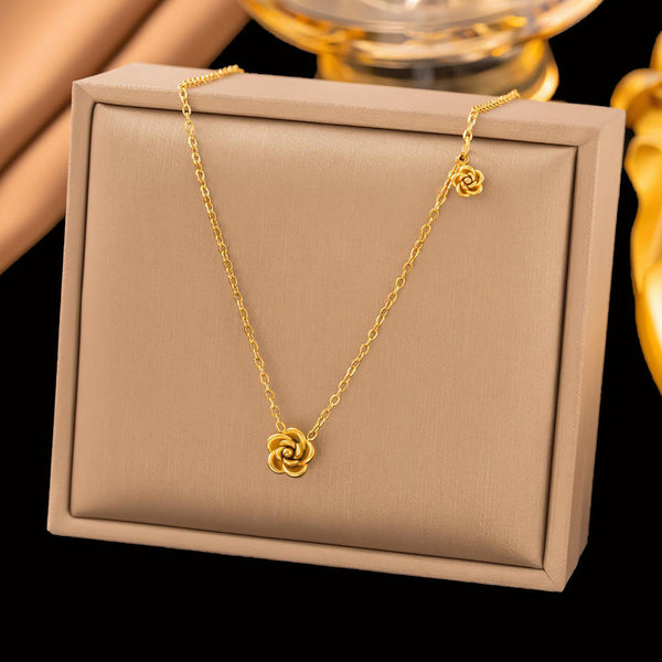 Gold Rose Flower Pendant Necklace