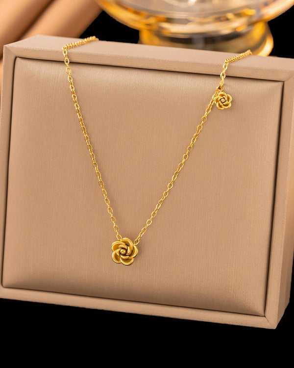 Gold Rose Flower Pendant Necklace