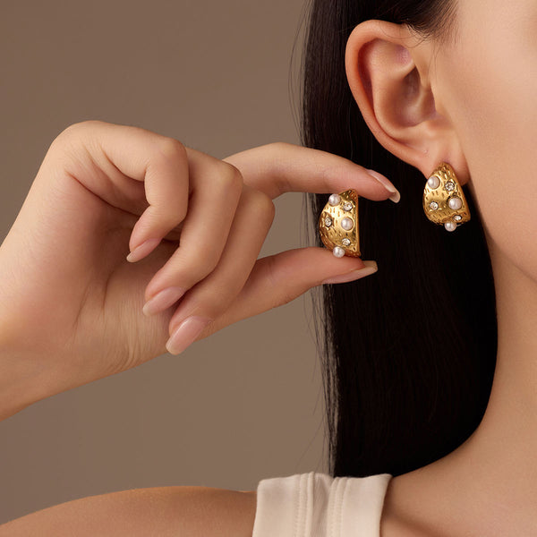 Pearl & Crystal Star C-Hoop Earrings