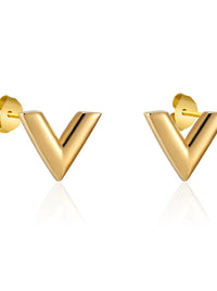 Chunky Gold V-Shape Stud Earrings - view 1