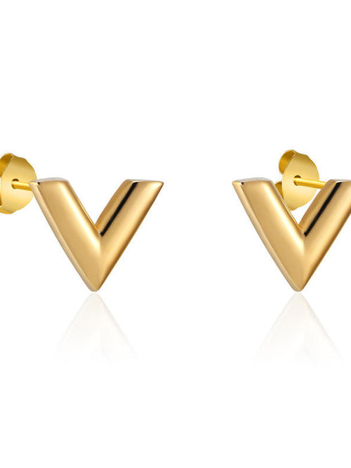 Chunky Gold V-Shape Stud Earrings - 18K gold-plated stainless steel jewelry
