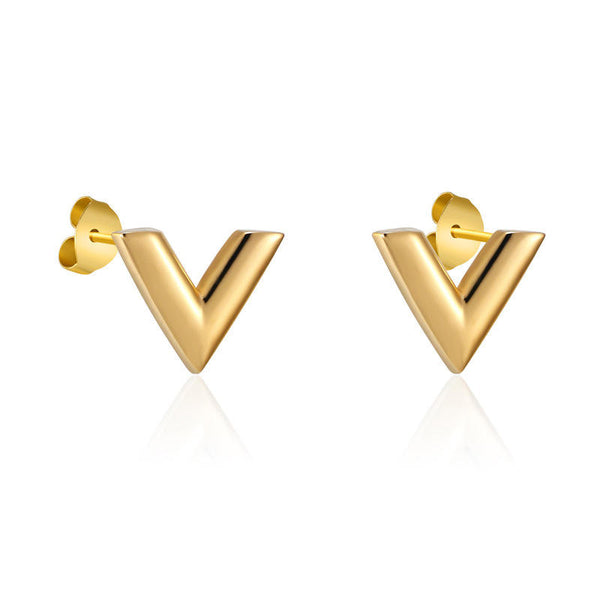 Chunky Gold V-Shape Stud Earrings