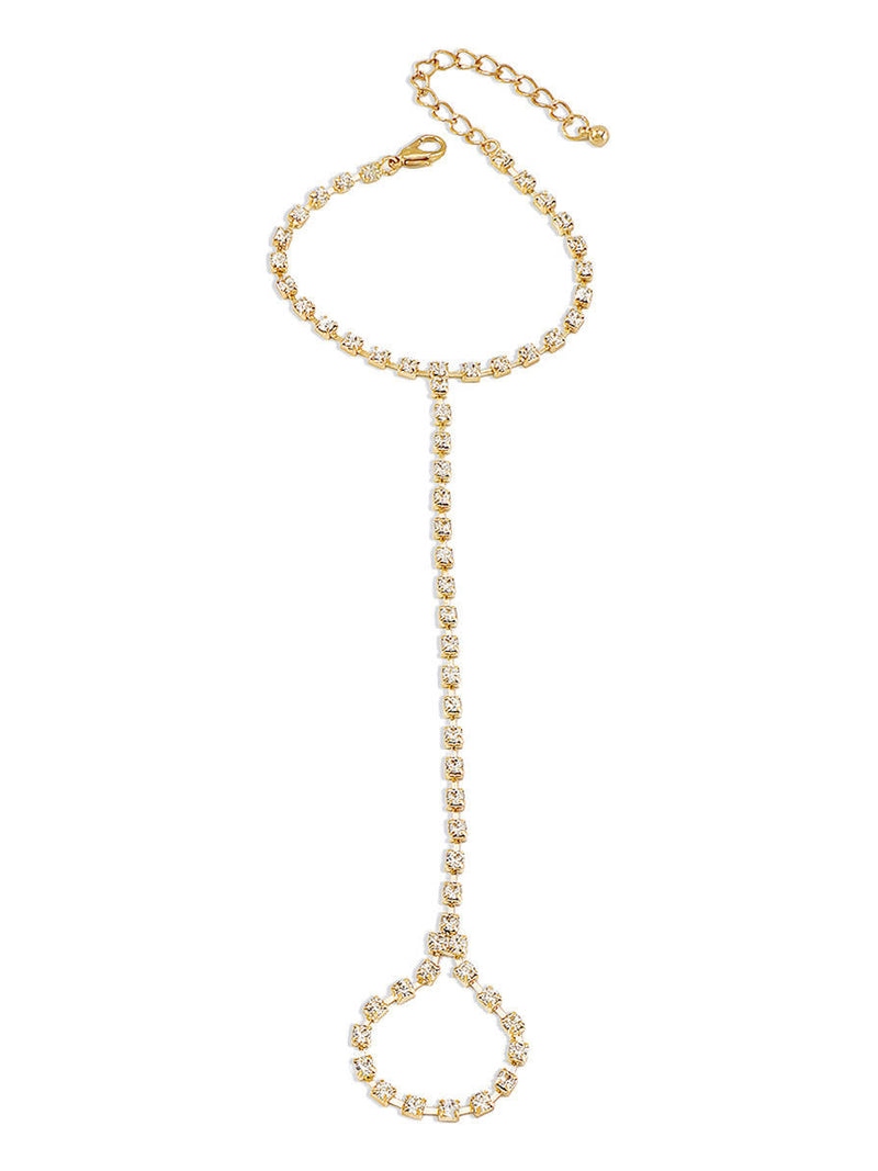 Full Crystal Tennis Hand Chain Ringlet - 18K Gold Plated Stainless Steel Jewelry