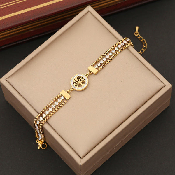 Tree of Life Crystal Double Chain Bracelet