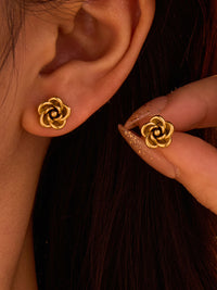 Gold Rose Flower Stud Earrings - view 2