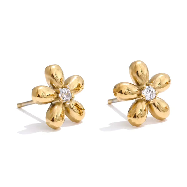 Gold Daisy Flower Necklace & Earrings Set