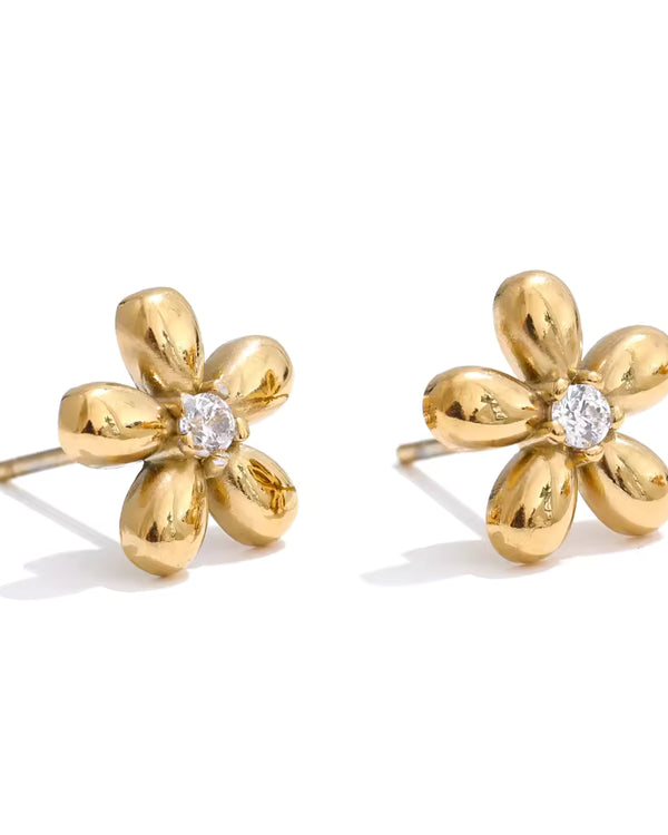 Gold Daisy Flower Necklace & Earrings Set