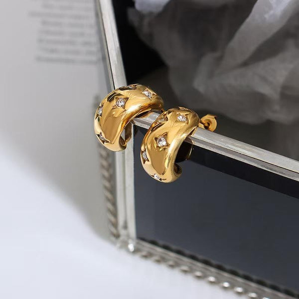 Star Crystal C-Hoop Earrings — Crystal White