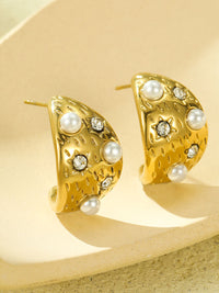 Pearl & Crystal Star C-Hoop Earrings - view 4