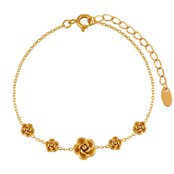 Gold Rose Flower Station Bracelet