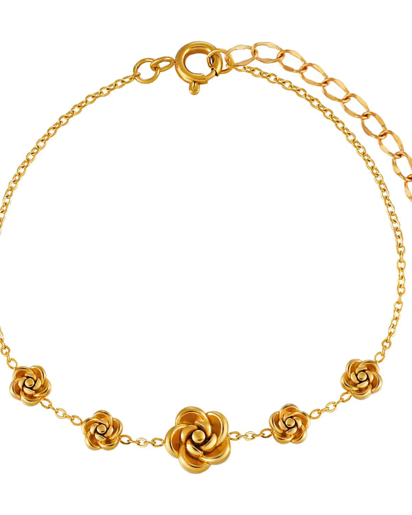 Gold Rose Flower Station Bracelet