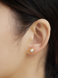 Pearl Bezel Stud Earrings - view 2