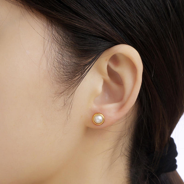 Pearl Bezel Stud Earrings