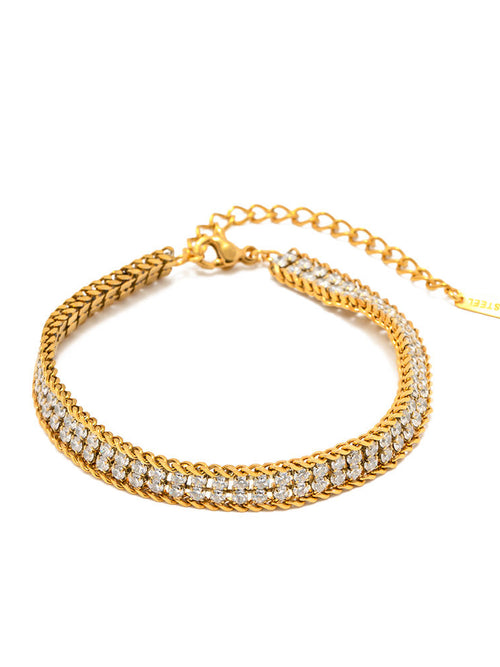 Wide Double-Row Crystal Tennis Bracelet - 18K gold-plated stainless steel jewelry
