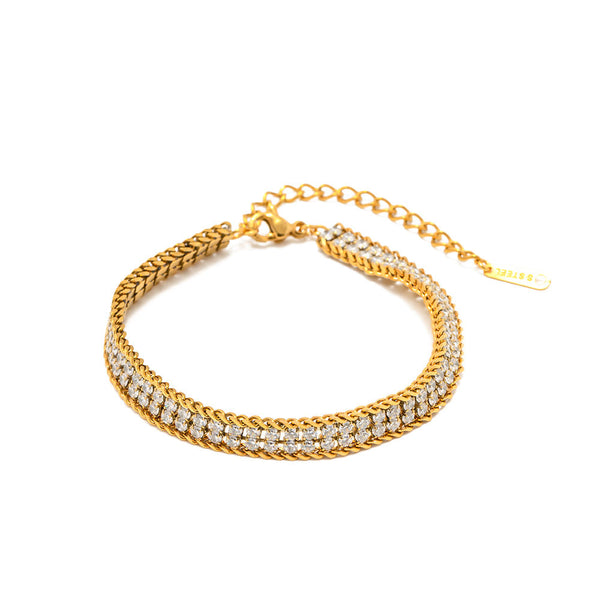 Wide Double-Row Crystal Tennis Bracelet