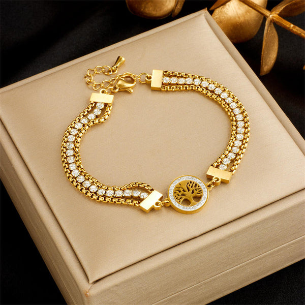 Tree of Life Crystal Double Chain Bracelet