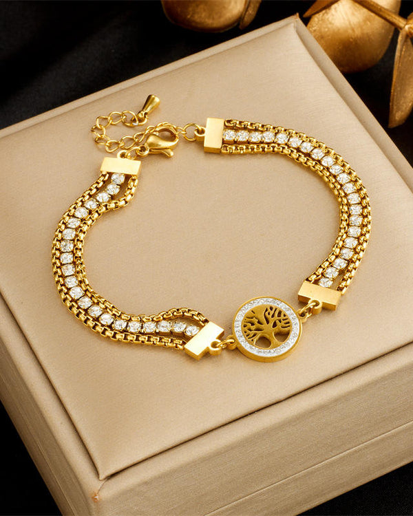 Tree of Life Crystal Double Chain Bracelet
