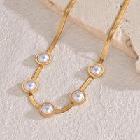 Pearl Station Herringbone Necklace - view 3