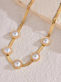Pearl Station Herringbone Necklace - view 3