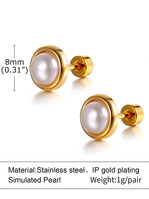 Classic Pearl Halo Stud Earrings - 18K gold-plated stainless steel jewelry