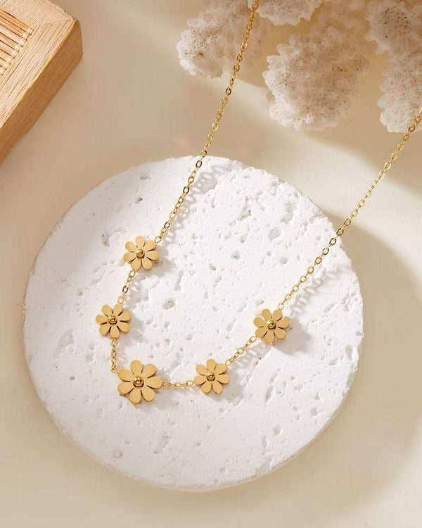 Gold Daisy Flower Station Necklace