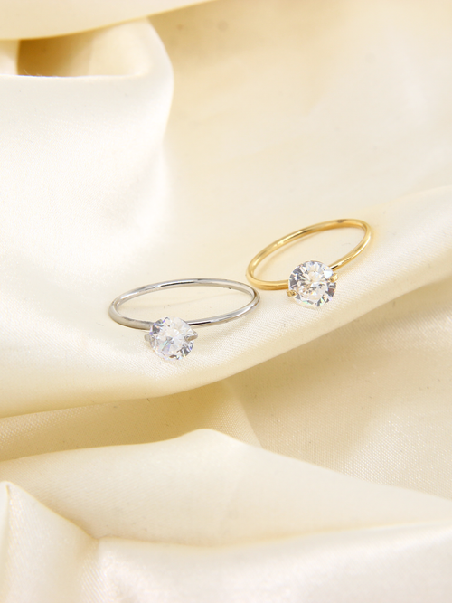 Solitaire Crystal Ring - 18K gold-plated stainless steel jewelry