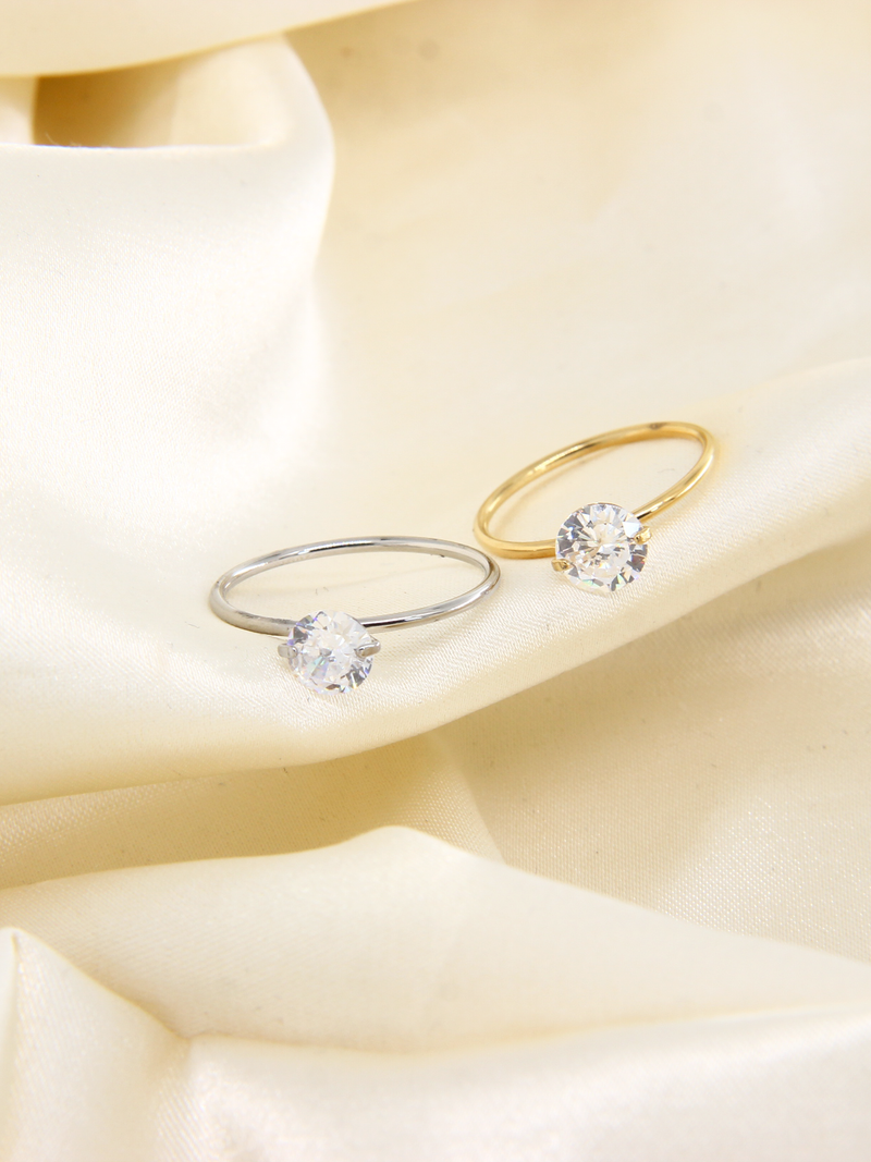 Solitaire Crystal Ring - 18K Gold Plated Stainless Steel Jewelry