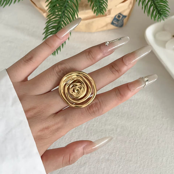Golden Swirl Statement Ring