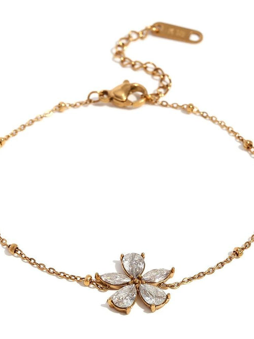Crystal Flower Charm Satellite Chain Bracelet - 18K gold-plated stainless steel jewelry