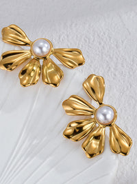 Pearl Bloom Flower Stud Earrings - view 4