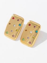 Rainbow Crystal Rectangle Stud Earrings - view 3