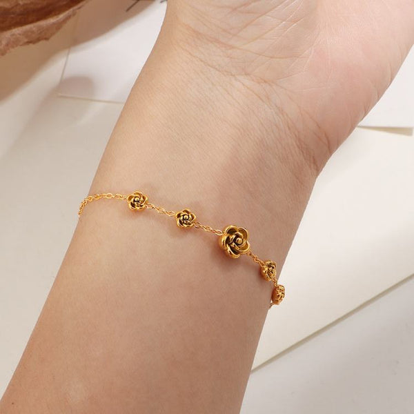 Gold Rose Flower Station Bracelet