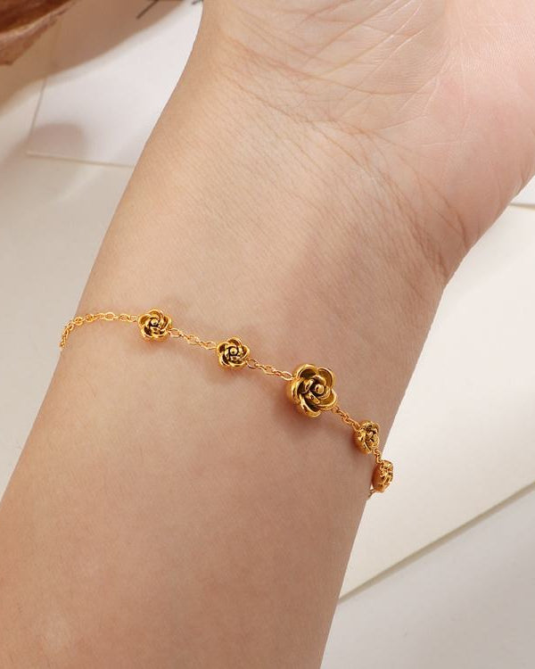 Gold Rose Flower Station Bracelet