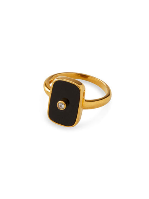 Black Enamel Signet Ring - 18K gold-plated stainless steel jewelry
