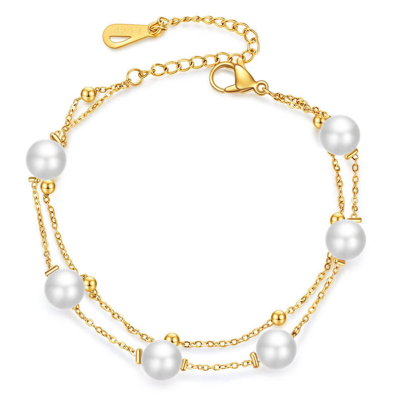 Floating Pearl Chain Bracelet - 18K Gold Plated Stainless Steel Jewelry