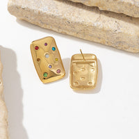Rainbow Crystal Rectangle Stud Earrings - view 2
