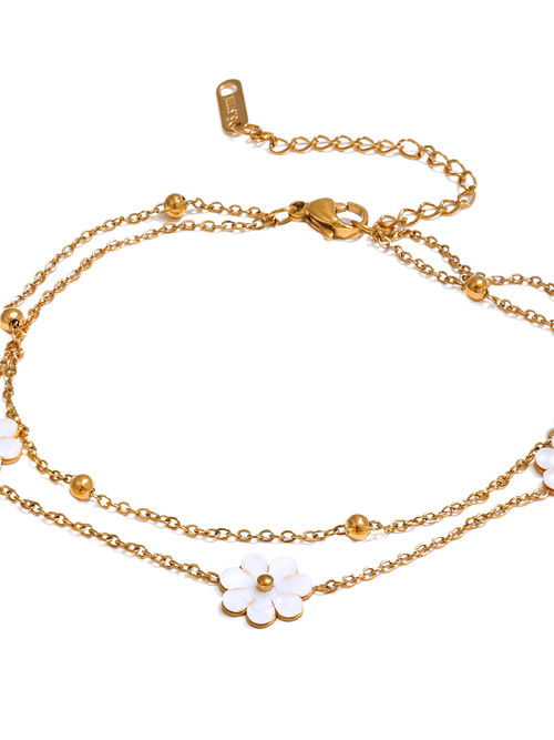 Double Layer Pearl Flower Cluster Station Bracelet - 18K gold-plated stainless steel jewelry