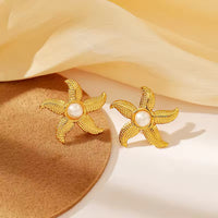 Pearl Starfish Stud Earrings - view 3