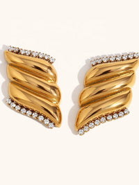 Twisted Ribbed Crystal Edge Stud Earrings - view 1