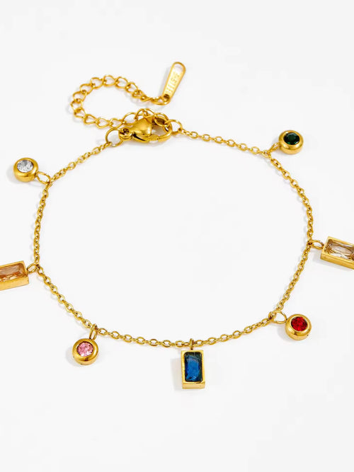 Multicolour Mixed Shape Crystal Charm Bracelet - 18K gold-plated stainless steel jewelry