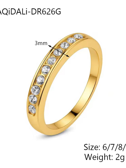Channel Set Crystal Band Ring - 18K gold-plated stainless steel jewelry