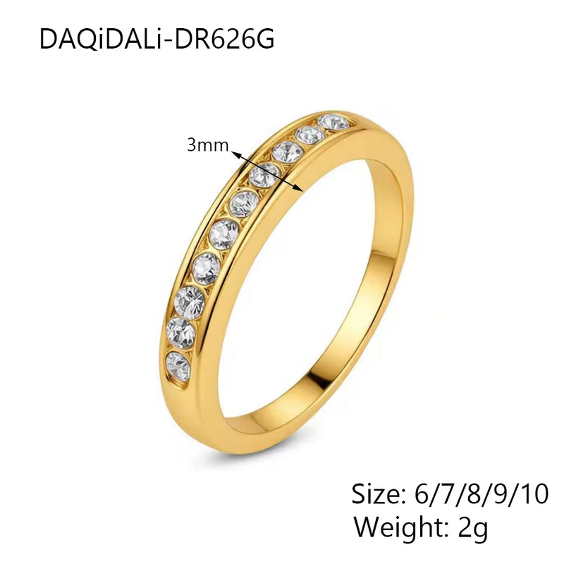 Channel Set Crystal Band Ring - 18K Gold Plated Stainless Steel Jewelry