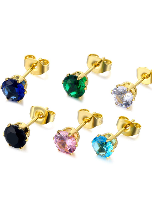 Solitaire Crystal Stud Earrings - 18K gold-plated stainless steel jewelry