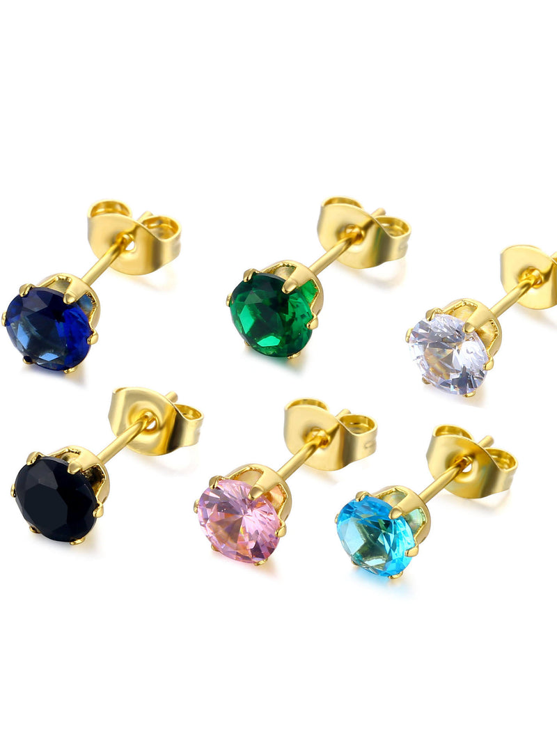 Solitaire Crystal Stud Earrings - 18K Gold Plated Stainless Steel Jewelry