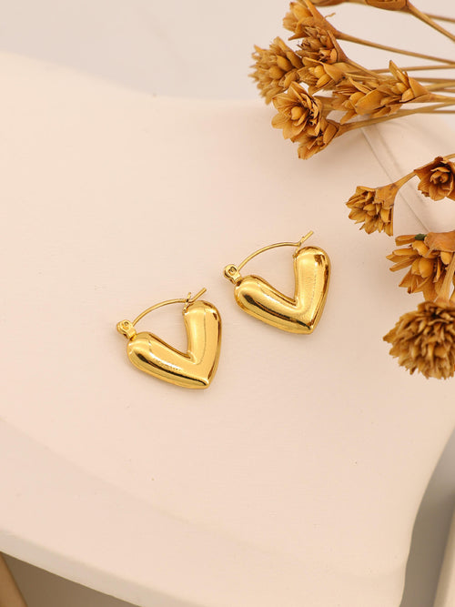 Puffy Heart Hoop Earrings - 18K gold-plated stainless steel jewelry