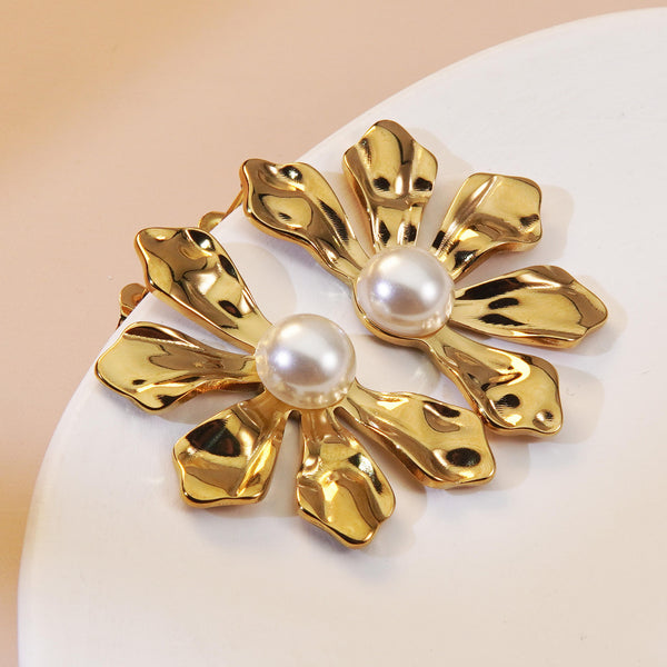 Pearl Bloom Flower Stud Earrings