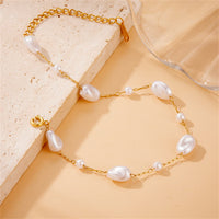 Baroque Pearl Station Paperclip Chain Bracelet - view 4