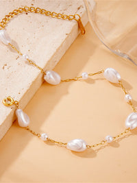 Baroque Pearl Station Paperclip Chain Bracelet - view 4